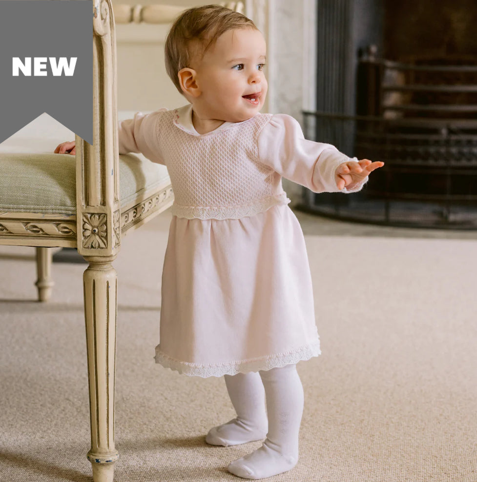 Emile et Rose-Heather Knit Baby Girls Dress and Tights-Pink
